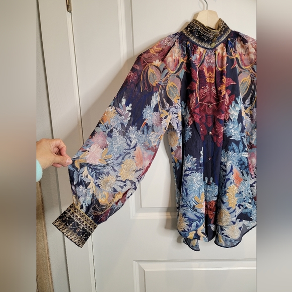 Camilla Raglan Button Up Silk Shirt Blouse Nouveau Nights - Picture 11 of 16